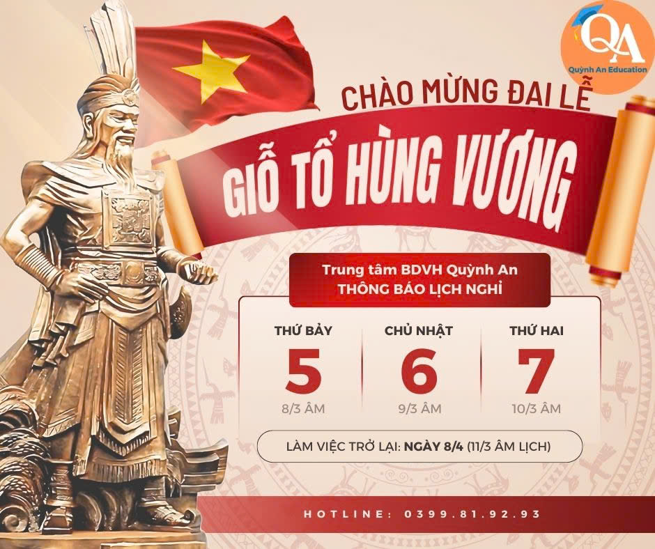 TT BDVH QUỲNH AN THÔNG BÁO NGHỈ LỄ GIỖ TỔ HÙNG VƯƠNG 2025